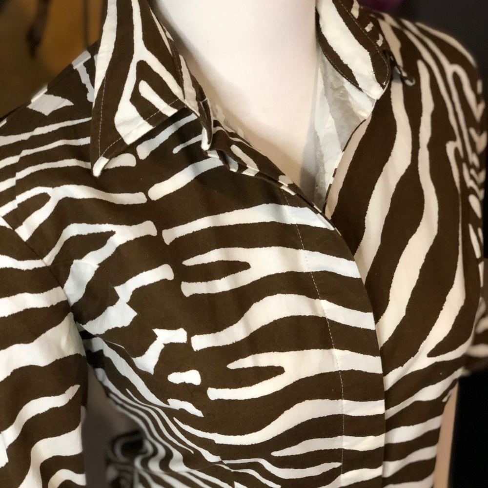 Brown/Cream Zebra Tiger Button Down Blouse 6 8